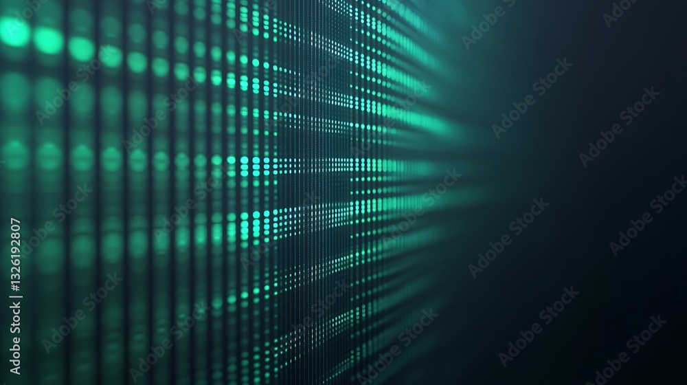 Poster futuristic abstract background with glowing lines and dots in shades of green and blue for digital d