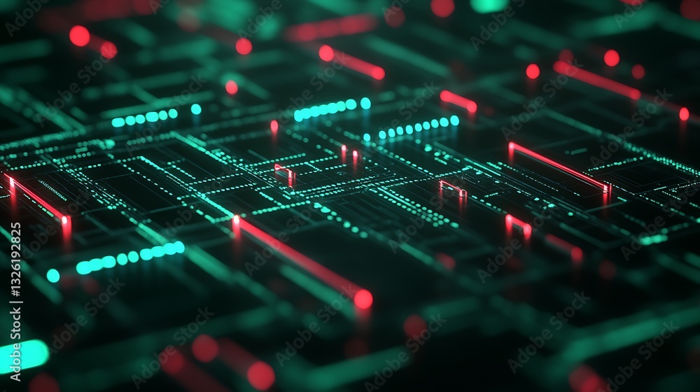 Poster futuristic abstract digital landscape with neon lights and circuit patterns for technology backgroun