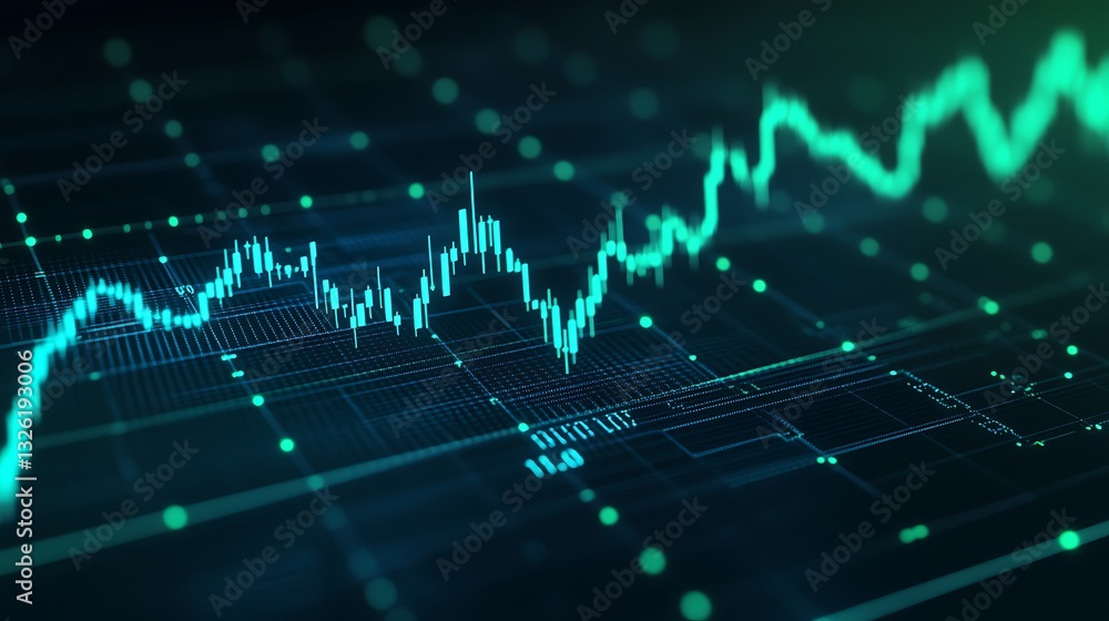 Aufkleber futuristic data visualization with abstract graph line representing financial market trends