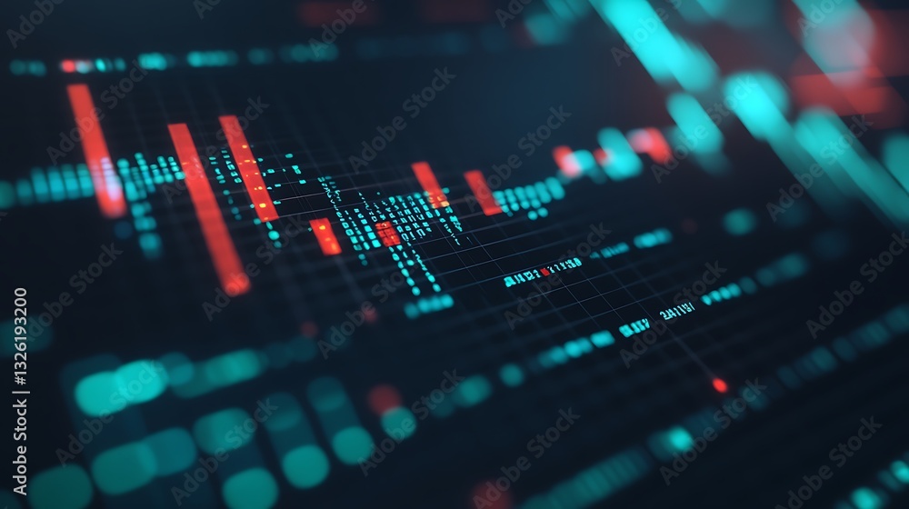 Poster futuristic data visualization with graphs and candlestick charts in digital space for financial anal