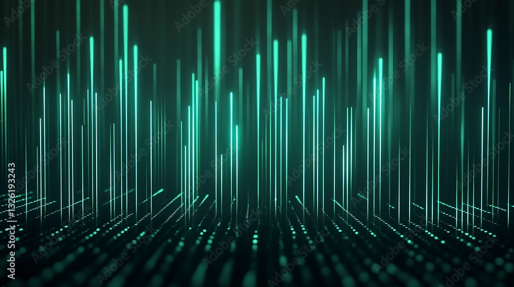 Poster futuristic digital background with glowing neon blue lines creating a depth effect in a dark setting