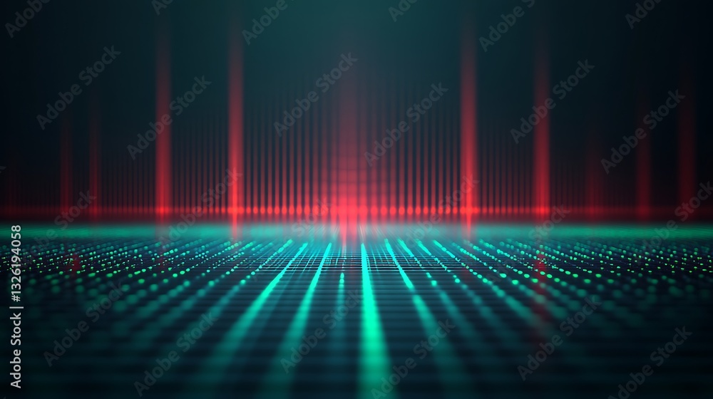 Aufkleber futuristic digital visualization with neon colors and sound wave patterns in dark background