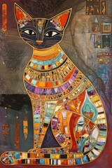 Vibrant portrayal of the cat goddess Bastet showcasing warmth and fertility in ancient art