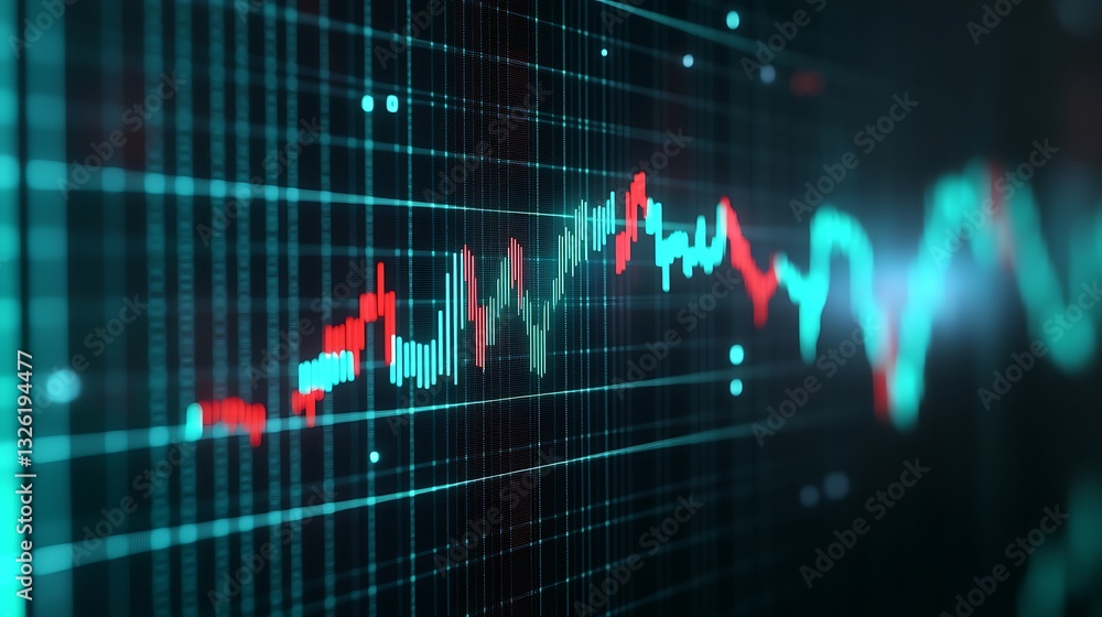 Poster futuristic stock market chart with green and red indicators on digital graph background for finance 