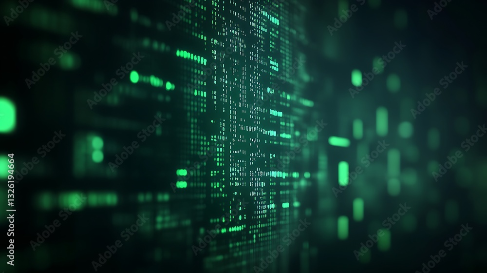Poster Green Abstract Digital Background with Matrix Style Patterns and Data Flow for Technology and Cyber Security Themes