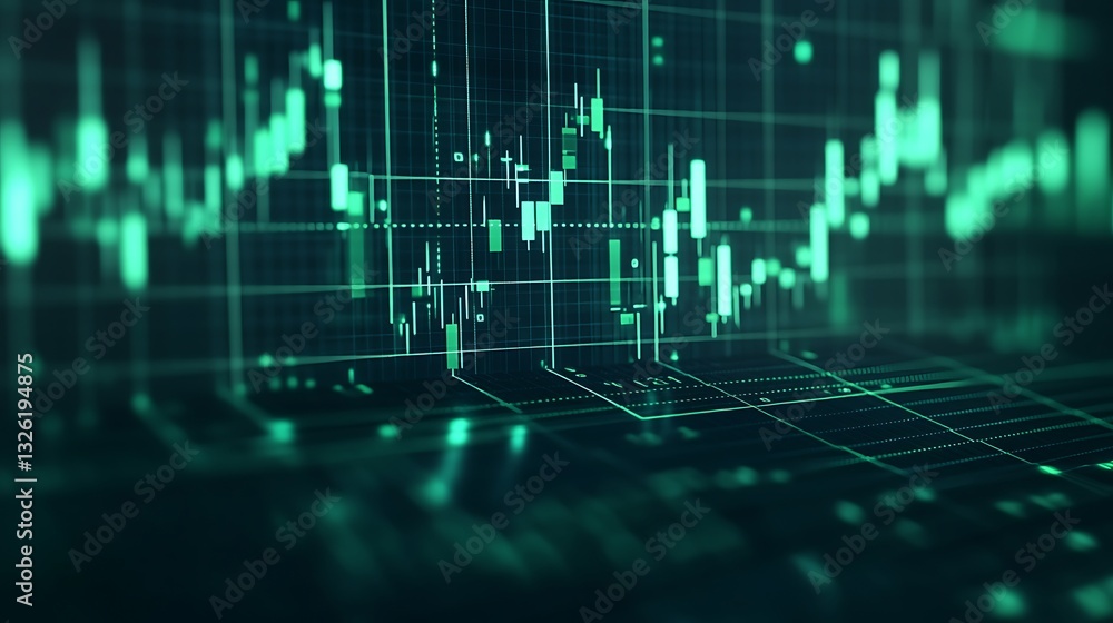 Poster green abstract financial chart with data visualization and analytics in dark background