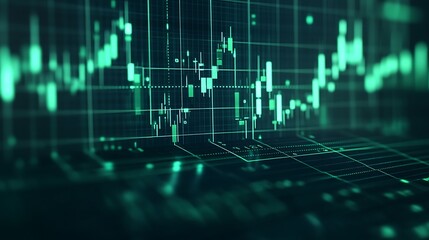 Green Abstract Financial Chart with Data Visualization and Analytics in Dark Background