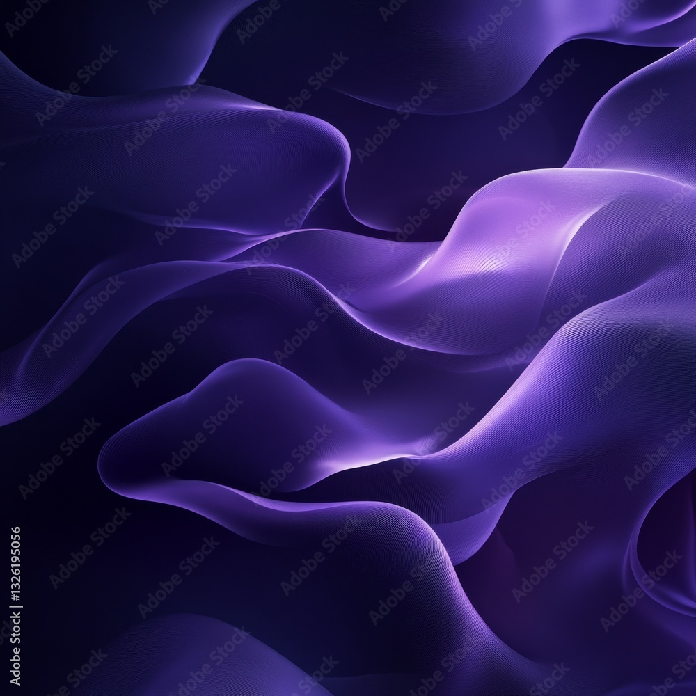 Poster abstract flowing purple waves of light and shadow creating a dreamy and elegant 3d rendering