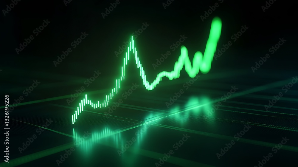 Poster green data visualization with dynamic graph line showing growth and progress in financial analysis c