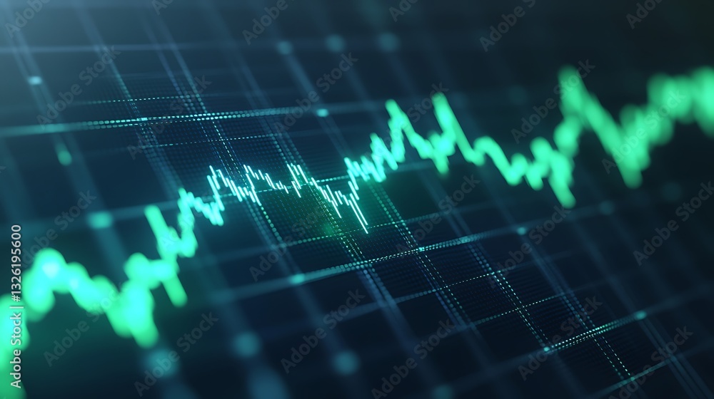 Poster green digital graph representing data analysis and market trends with grid background in abstract st