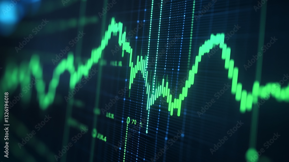Poster green financial graph with data visualization and analytical chart in dark background for business a