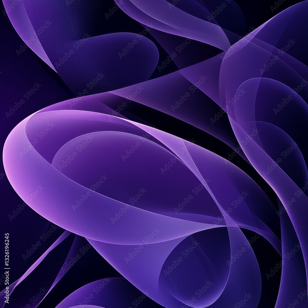 Aufkleber Abstract Purple Waves Against a Dark Backdrop - Modern Digital Art with Flowing Curves and Subtle Gradients