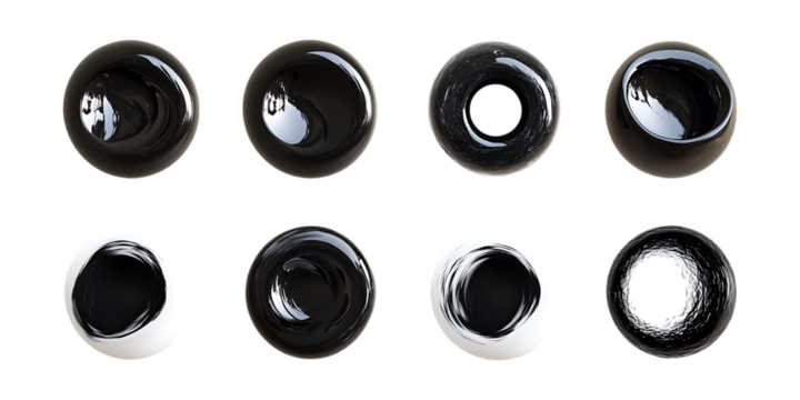 PNG Black Hole Set in Different Poses on Transparent Background for Space Illustration, Sci-Fi Design, or Astronomy Concepts