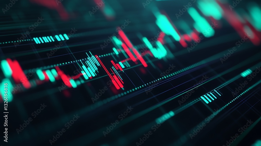 Poster modern abstract digital stock market chart with dynamic graph lines and colorful candlestick pattern