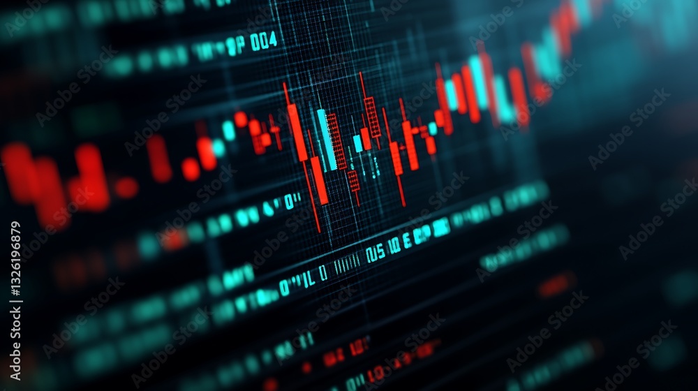Aufkleber modern abstract financial chart with red and green candlestick patterns on dark background