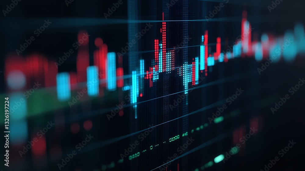 Poster modern financial chart with colorful candlestick graph representing market trends and data analysis