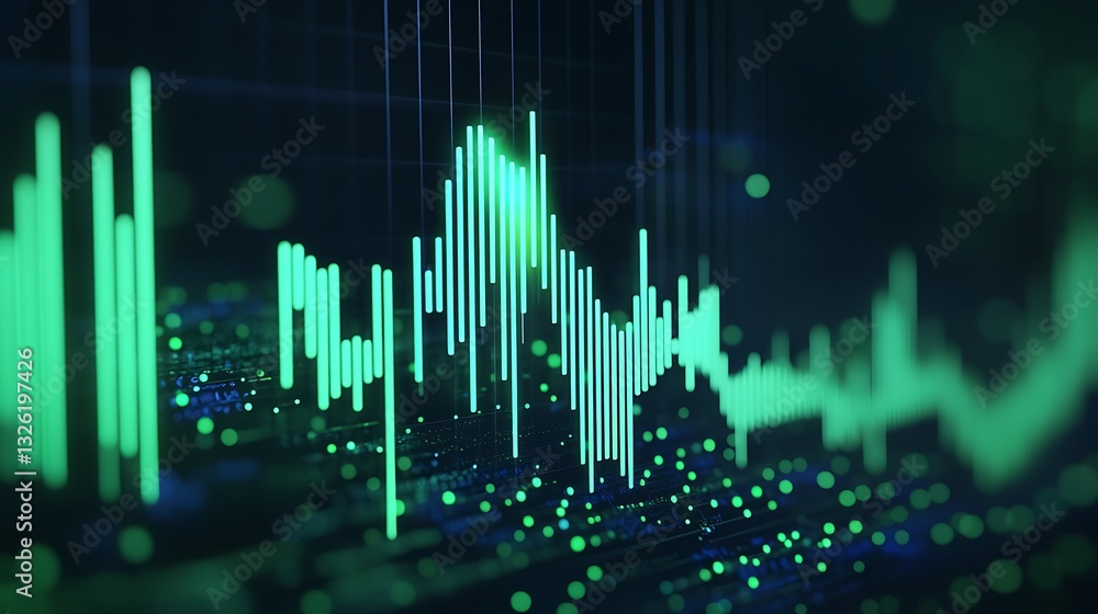 Poster modern green digital waveform signal display with abstract data visualization and technology theme b