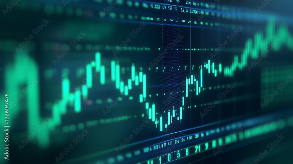 Aufkleber modern financial trading data display with green candlestick graphs and digital elements for investm