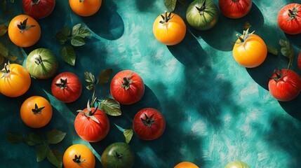 Vibrant Fresh Tomatoes Arranged on a Bright Green Surface Showcasing Their Lush Red Color and Texture