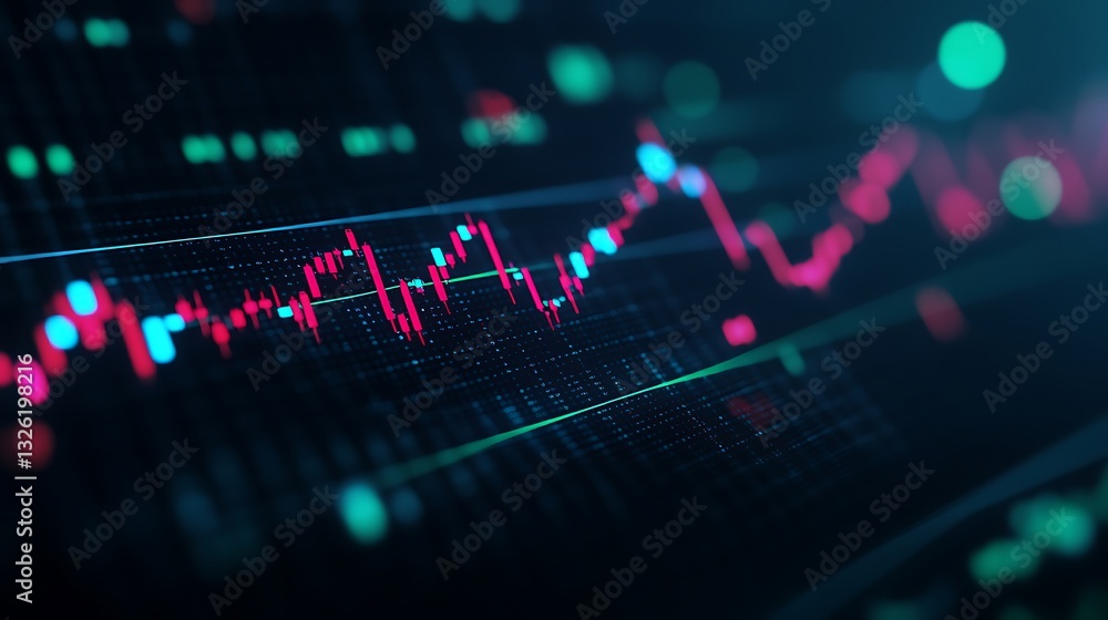 Poster vibrant abstract background of stock market trends with colorful candlestick patterns and financial 