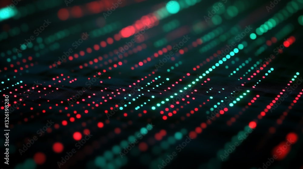 Poster vibrant abstract background of illuminated dots in red and green creating a dynamic digital landscap