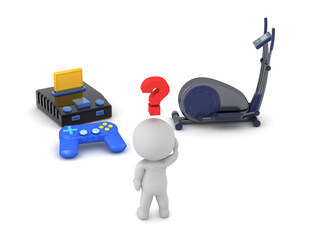 3D Character with Exercise Bike and Video Games