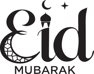Eid Mubarak Typography Silhouette Vector
