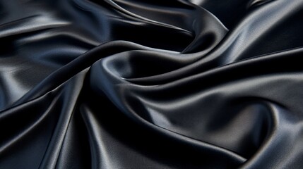 Fototapeta premium Smooth Black Satin Fabric With Elegant Drapery and Soft Texture