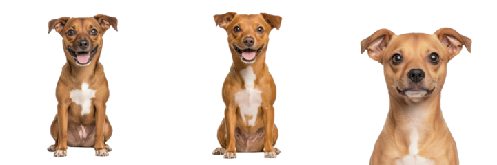 A cheerful dog with a shiny coat, displaying various playful expressions and poses.