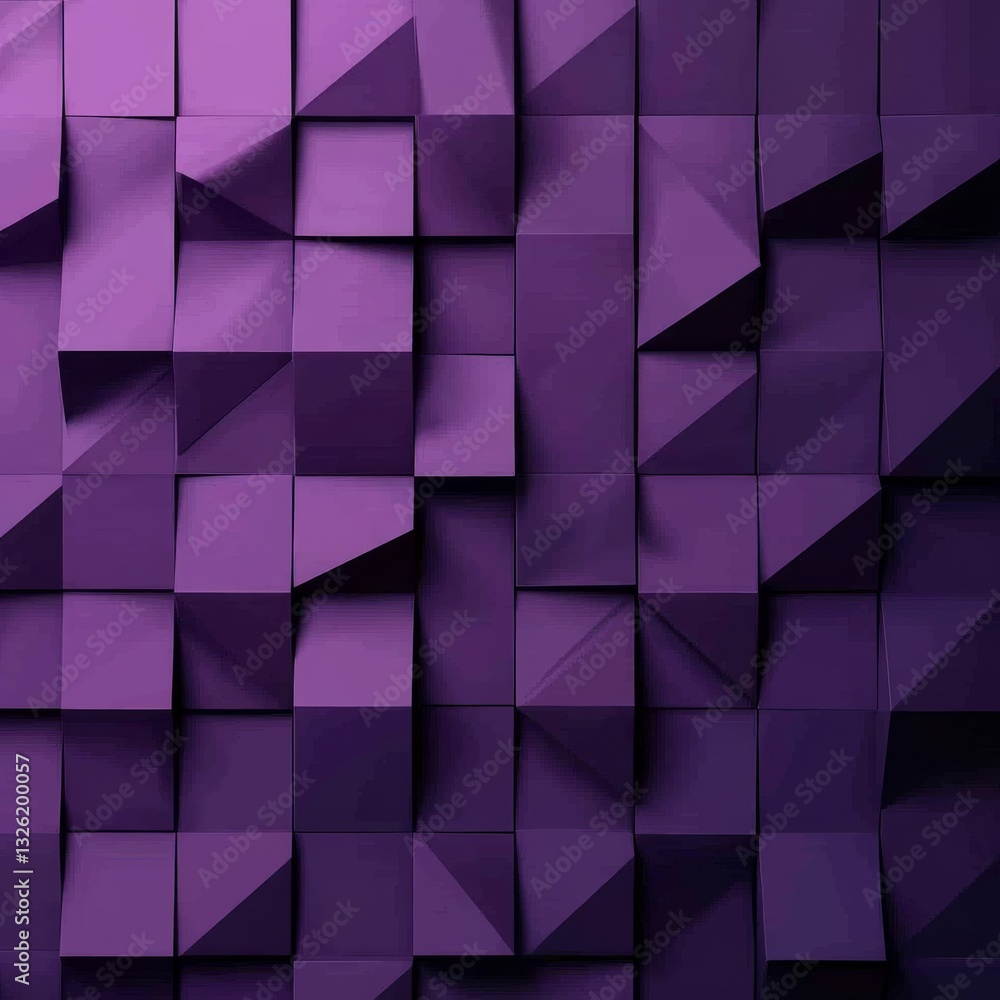 Fototapete Geometric Purple: Abstract 3D Cubes and Triangles in a Modern Angular Design for Graphic Backgrounds 