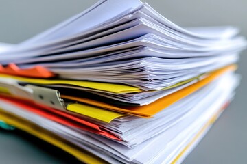 A stack of papers sitting on a table, perfect for office or study settings