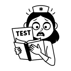 A glyph sticker of a worried nurse holding test paper