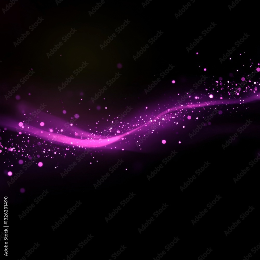 Aufkleber mystical purple light trail: a mesmerizing abstract composition with glowing particles on a black ba