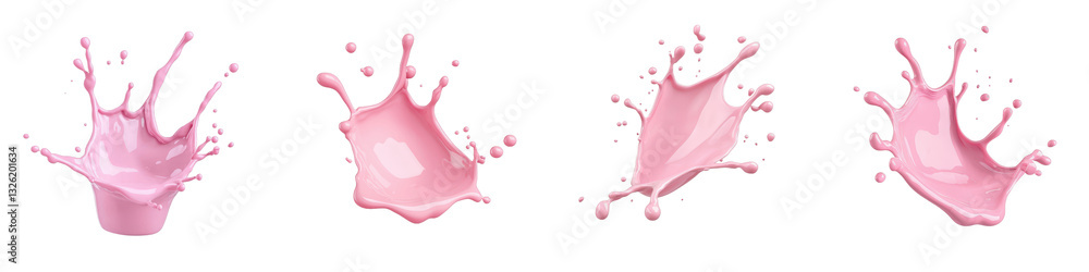 Poster a series of pink liquid splashes captured in various dynamic shapes.