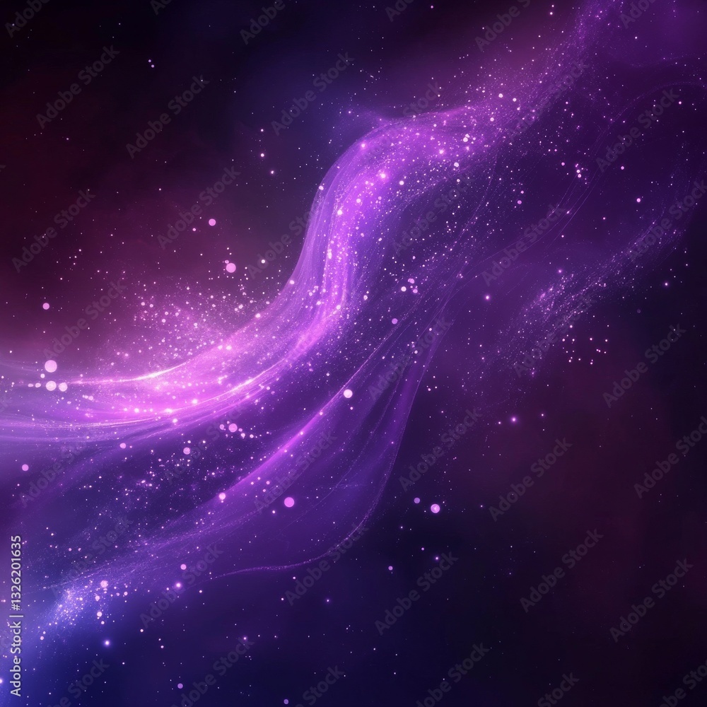 Aufkleber mystic river: a glowing violet nebula flowing through the cosmos with shimmering stars and particles