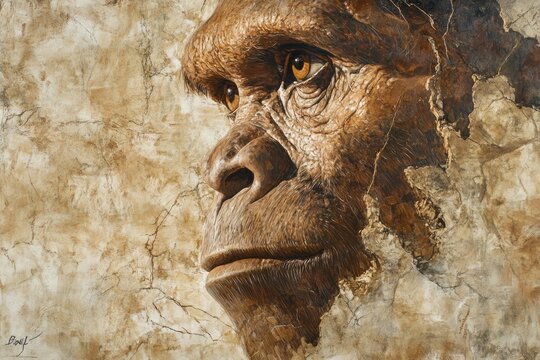 Australopithecus Africanus. Early Prehistoric Ancestor: Archaeology and Evolution of Caveman Face