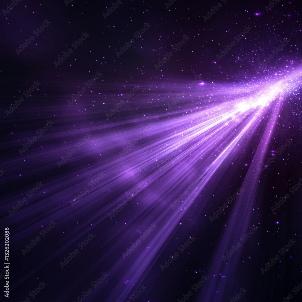 Poster Radiant Violet Cascade: A Stunning Display of Light and Particles in a Dark Celestial Space 
