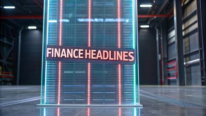 Naklejka premium Neon Lit Finance Headlines Display in Modern Stock Market Setting