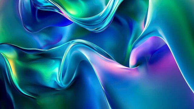 Vibrant liquid silk flowing in iridescent abstract waves