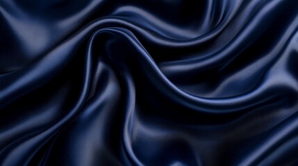 Fototapeta premium Elegant Dark Navy Blue Satin Fabric Texture Background Close Up