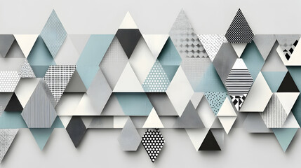 Abstract geometric pattern of triangles in grayscale and teal.