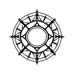 Intricate Black and White Circular Mandala Design with Geometric Patterns and Sharp Spikes on a White Background
