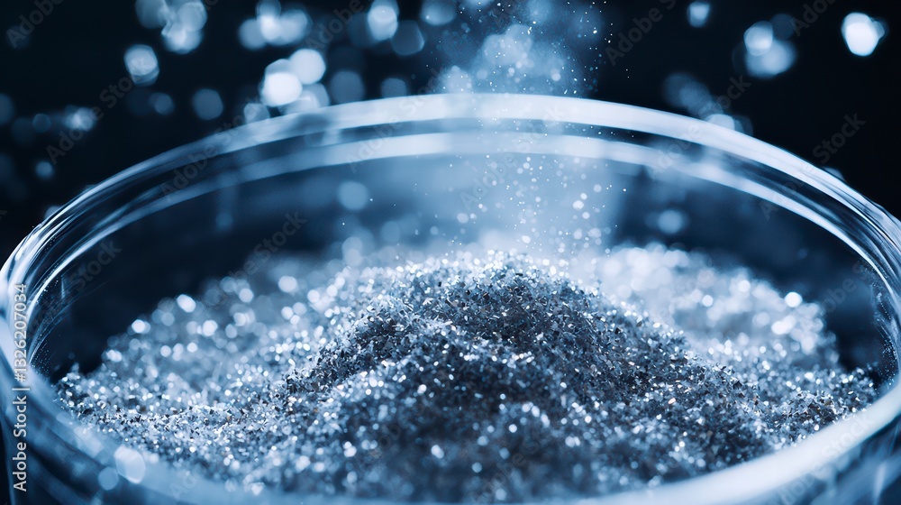 Poster sparkling crystal: a close-up shot of a crystal substance, with light reflecting off the shiny surfa