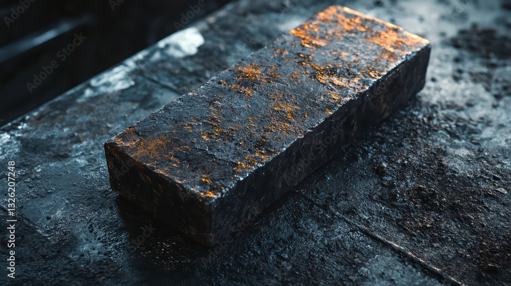 Aufkleber rough block of metal: a close-up image of a rough metal block, the surface is textured with rust and