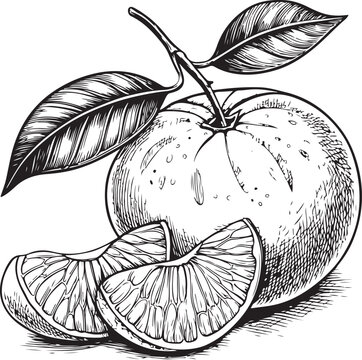 black and white tangerine fruit drawing clip art preview