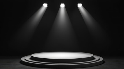 Spotlight Stage with Three Lights in Dark Room for Presentation