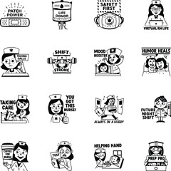 Collection of Glyph Style Nursing Stickers 

