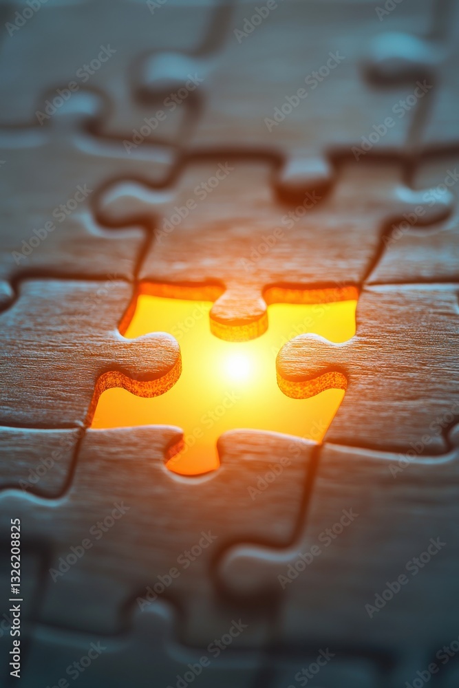 Poster a close-up macro shot of a puzzle piece glowing with texture