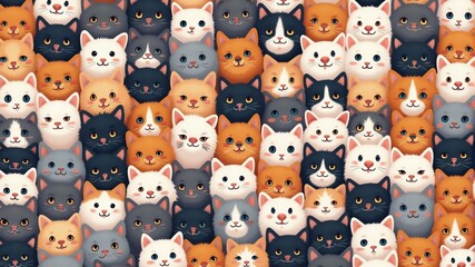 A Cute and Colorful Pattern of Many Smiling Cat Faces