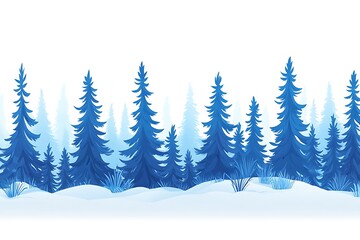 Obraz premium Serene Seamless Winter Forest Landscape in Blue Tones Illustration